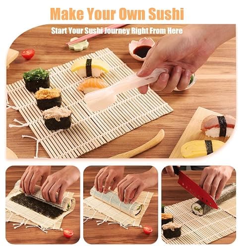 Beegofly Sushi Making Kit, 27-In-1 Sushi Bazooka Roller Set, Includes Japanese Sashimi Sushi Bamboo Serving Geta Plate,Sushi Knife And More, Diy Sushi Gift - Perfect For Beginners thumbnail 6