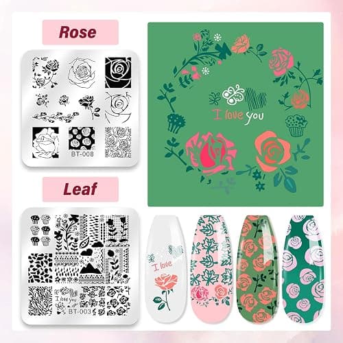 Biutee Nail Stamper Kit 12Pcs Nail Stamping Plate 8Pcs Stamping Gel Polish Nail Stamping Kit with Silicone Stamper Scraper Storage Bag Lace Plaid Stamp Template Christmas Gift for Women thumbnail 8