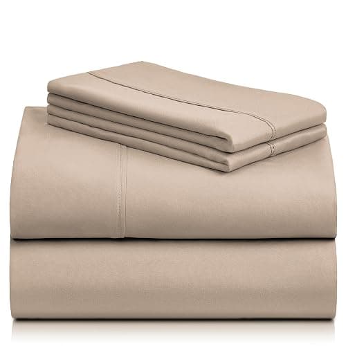 LuxClub 4 PC Full Sheet Set, Breathable Luxury Bed Sheets, Deep Pockets 18" Wrinkle Free Cooling Bed Sheets Machine Washable Hotel Bedding Silky Soft - Light Khaki Full thumbnail 9
