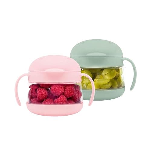 Ubbi Tweat No Spill Snack Container for Kids, BPA-Free Tritan, Toddler Snack Container, Sage & Pink - Image 1