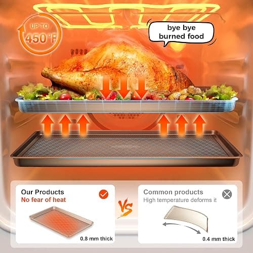 HONGBAKE Baking Sheet Pan Set of 3, Cookie Sheets for Oven, Nonstick Half/Quarter/Jelly Roll Pans with Diamond Texture Pattern, 0.8mm Thick Heavy Duty Cookie Tray, Champagne Gold thumbnail 9