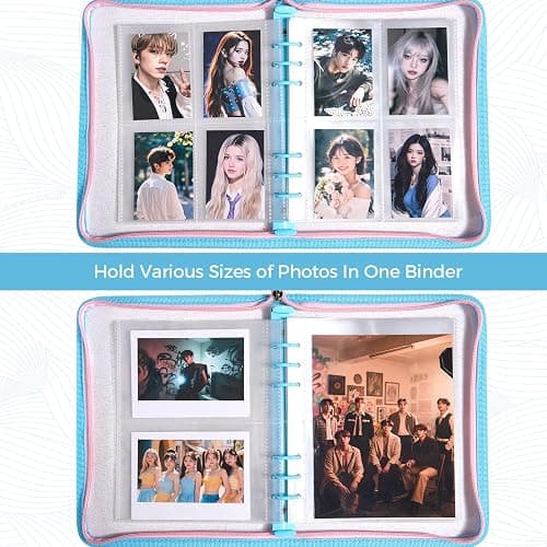 A5 Kpop Photocard Binder with 50 Card Pages,270 Slots,3 Card Slot Sizes.6-Ring Photo Card Holder Book,Cute Binder with Sparkly Clear Cover. Photo Album for K-pop Stan.（Blue) thumbnail 5