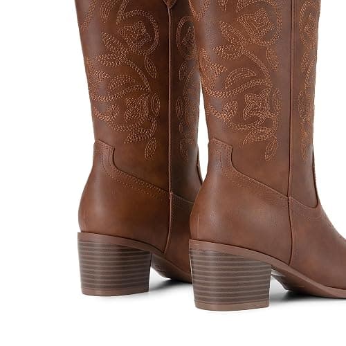 DREAM PAIRS Cowboy Boots for Women Cowgirl Western Boots Fashion Embroidery Stitched Chunky Heel Mid Calf Boots thumbnail 8