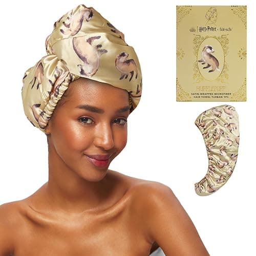Kitsch Harry Potter x Satin Microfiber Hair Towel Wrap for Women - Super Absorbent, Quick Dry, Anti-Frizz, for Long & Short Hairs, Turbans for Women, Hair Wrap - Hufflepuff - Image 1