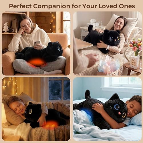 Mewaii Weighted Stuffed Animals 5 lbs Adjustable, Heated & Coolable 23 Inch Plush for Realistic Hug, Microwavable Removable Inner Pad, Cat Gifts for Adults & Kids (Black) thumbnail 5