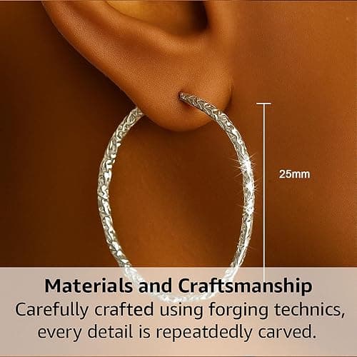 AmourLink® 25/35/55mm Textured Gold Silver Hoop Earrings for Women, Stylish Round Loop Earrings, Hypoallergenic Daily Wear Jewelry thumbnail 7