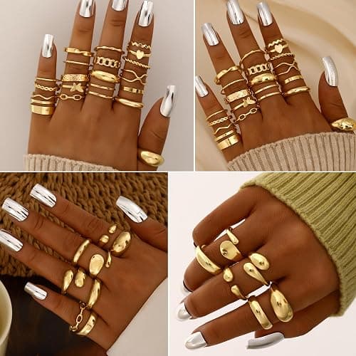 FANDY 137 Pieces Gold Jewelry Set for Women, 12 Necklace, 14 Bracelet, 21 Earrings, 24 Knuckle Rings, 16 hair clips, 50 hair ties  Gold Plated Jewelry set for Women Gift thumbnail 4