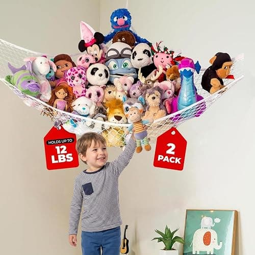 Lilly's Love Stuffed Animal Hammock, 2 Pack | Corner Hanging Organizer, Toy Storage, Stuffed Animal Storage | Easy to Hang Plushie Net w/Anchors & Hooks | Cute Room, Bedroom & Home Decor (White) - Image 1