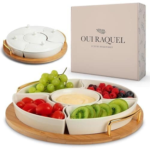 Chip and Dip Serving Set, 13.5" Serving Platters and Trays, Appetizer Serving Tray, Divided Serving Tray, Party Serving Relish Trays and Platters, Lazy Susan Taco Bar, Lazy Susan Serving Platter - Image 1