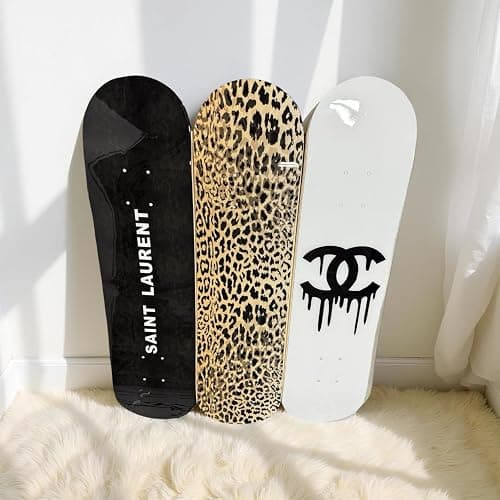 BDTrims 3 Pack Designer-Influenced Pop Art Skateboard Deck Set, Black White and Leopard Print, Premium 7-Ply Maple, Wall Decor, Customization Available thumbnail 3