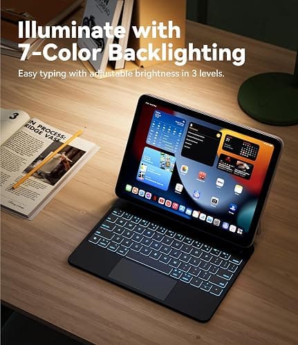 GreenLaw for iPad 11th(A16,2025)/10th(2022) Generation Case with Keyboard, Magic-Style Keyboard Stand, 7 Color Backlit, Stain-Resistant Surface, Multi-Touch Trackpad,Obsidian Black thumbnail 4
