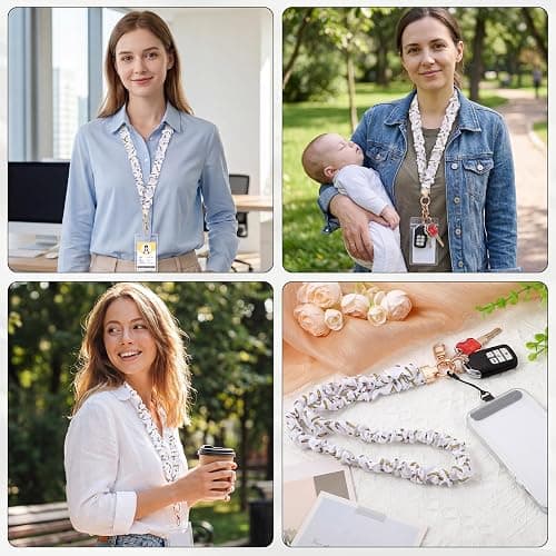 Prudiut Scrunchie Lanyard For Id Badges With Card Holder, Pencil | Stretchy Satin Lanyard, Includes Waterproof Id Holders, Keychain Hook And Phone Tether, Soft For All-Day Wear thumbnail 6