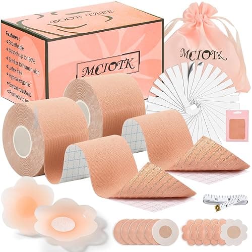 Mciotk Boob Tape Kit for Large Breast Lift,2 Pcs Nipple Covers & Breathable Body Tape,Invisible Adhesive Bra Tape A-G,Beige - Image 1