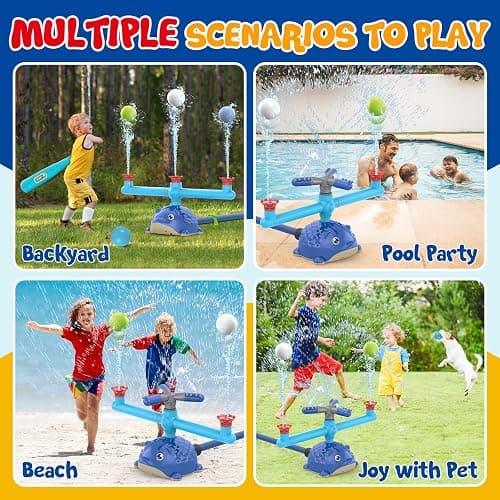 MuroMucci Water Sprinkler Baseball Toy, 5 in 1 Water Sprinkler for Kids Outdoor Play with 2 Sprinkler Heads, Hedgehog Baseball Sprinkler Toy, Summer Backyard Lawn Pool Party Fun thumbnail 7