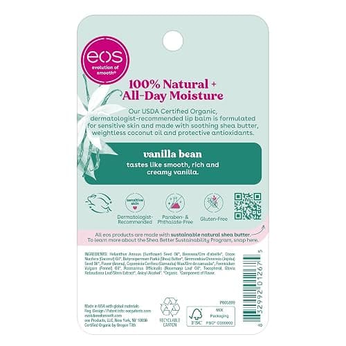 eos 100% Natural & Organic Lip Balm Sticks - Vanilla Bean, All Natural Lip Balm, All-Day Moisture, Dermatologist Recommended, 0.14 oz, 2-Pack thumbnail 7