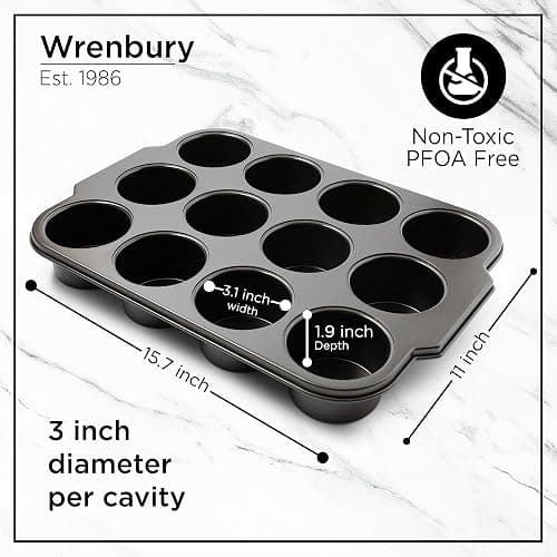 Wrenbury Pro Mini Cheesecake Pans Removable Bottom 12 Hole - Heavy Gauge Carbon Steel Non Stick Pan Loose Bottom Springform - 3 Inch Small Individual Cheesecakes Tin - PFOA Free thumbnail 2