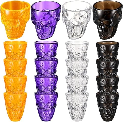 Honeydak 20 Pieces Skull Shot Glasses Plastic Halloween Party Drinkware | 1.86 Oz/ 55 ML, Plastic Reusable Unbreakable Shot Cups， Halloween Party Favors Skeleton Decorations, for Vodka Spirits - Image 1