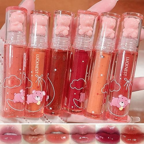 6Pcs Bear Lip Glaze Jelly Lipstick, Liquid Lipstick Cute Bear Lipgloss Moisturizing Lip Stain Plumping Water Lip Gloss Waterproof Long Lasting Cheek Rouge Tint Cosmetics Beauty Makeup - Image 1