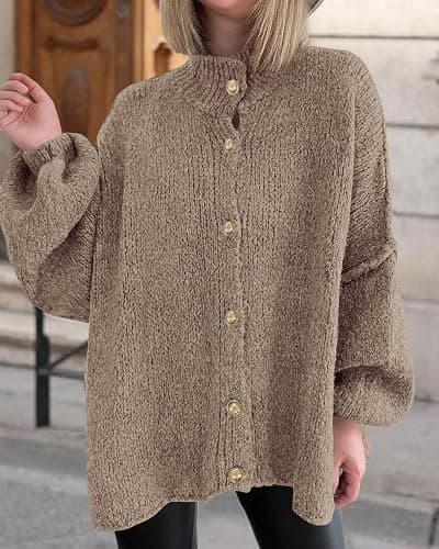 BTFBM Cardigan Sweaters for Women 2025 Fall Clothes Lantern Long Sleeve Button Open Front Chunky Knit Oversized Sweater thumbnail 7