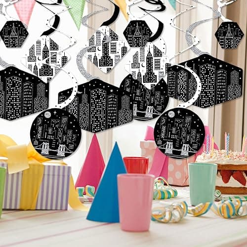 Big Dot of Happiness Nighttime City Skyline - New York Party Hanging Decor - Party Decoration Swirls - Set of 40 thumbnail 2