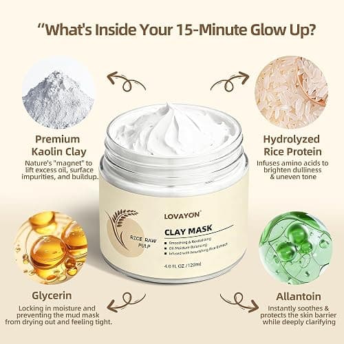 LOVAYON Rice Clay Mask Hydrating Mud Mask for Pore Cleansing 4 oz | Rice Clay mask with rice extract, kaolin clay gently cleanses pores while controlling sebum for smooth, hydrated-looking skin thumbnail 2