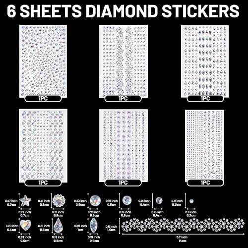 Glamoreal 1642Pcs strass auto-adhésifs pour visage et yeux – 6 designs pour cheveux et corps ; à coller pour maquillage femme, nail art, bricolage DIY et décorations de festival thumbnail 2