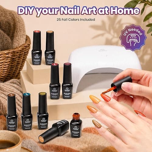 Beetles Fall Gel Polish Set, Fall Passage Collection, 25 Autumn Colors | Burgundy Brown Orange Dark Gel Polish, Base Glossy Matte Top Coat UV LED Soak Off Gifts for Women thumbnail 7