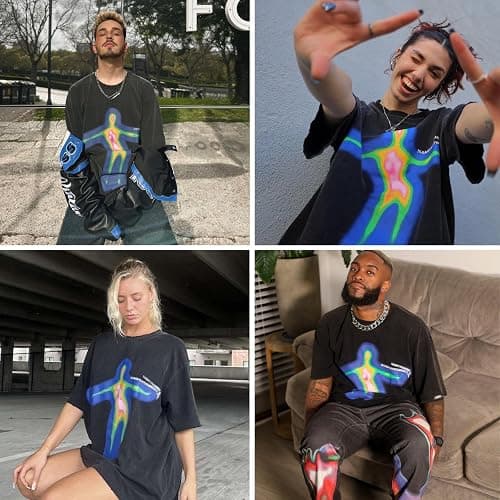 Aelfric Eden Mens Oversized T Shirts Tees Distorted Portrait Print Crew Neck Cotton Tops Streetwear Casual Shirt thumbnail 6