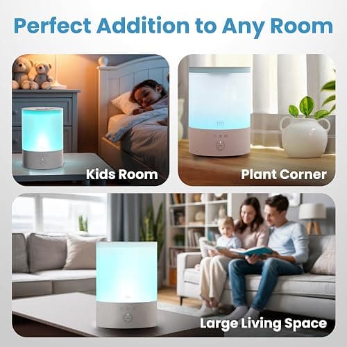 Everlasting Comfort 2.5L Top Fill Humidifier for Bedroom – Quiet, Easy to Fill & Clean, 24HR Runtime, Night Lights, Timer, Ultrasonic Cool Mist, Auto Shut-Off for Indoor Use - White thumbnail 8