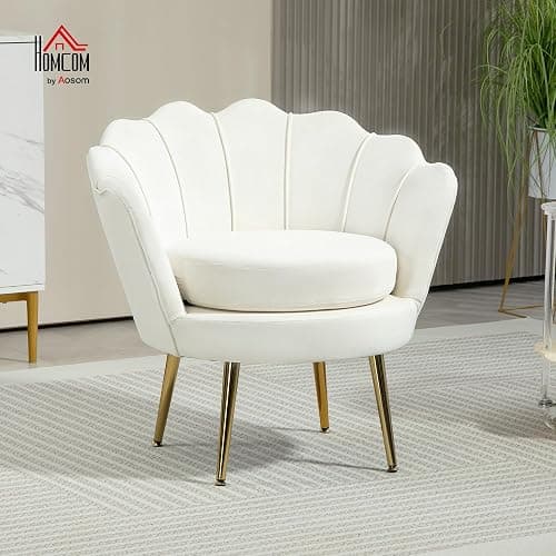 HOMCOM Modern Accent Chair, Velvet-Touch Fabric Leisure Club Chair with Gold Metal Legs for Bedroom, Cream White thumbnail 2