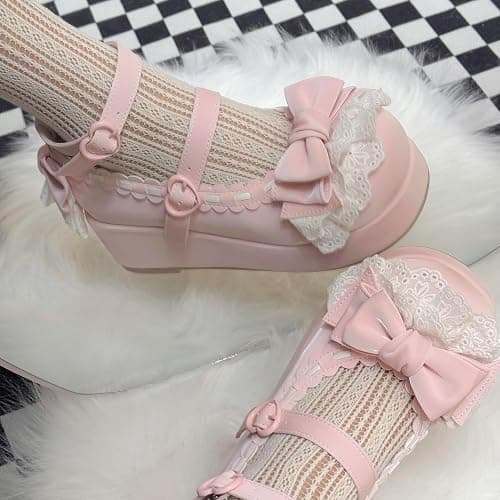 BEROBELLO Sweet Lolita Platform Shoes Kawaii Mary Janes with Bow and Lace Trim thumbnail 6