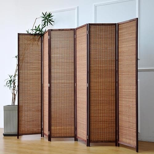Furnnylane 6 Panel Bamboo Room Divider and Folding Panel Screen,Bamboo Panel Divider for Room Separation,Brown,67" H x 92.1" W thumbnail 4