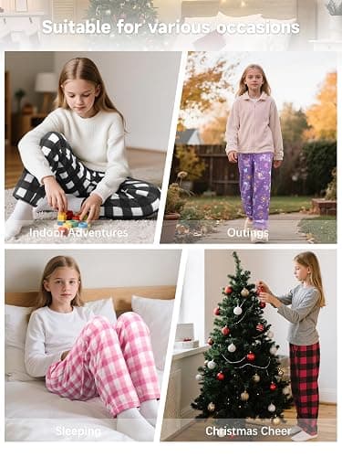 IHU 3 Pack Girls Pajama Pants Micro Fleece Soft PJ Bottoms for Kids Cute Print Lounge Sleep Clothes with Pockets thumbnail 6