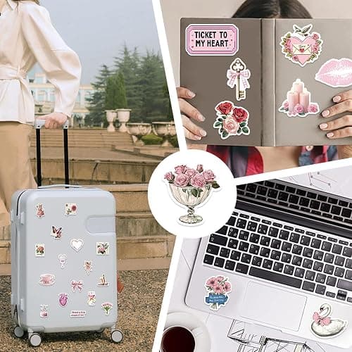 100 Pack Vintage Pink Girls Stickers, Coquette Pink Aesthetic Stickers, Scrapbook Stickers, Vinyl Waterproof Stickers, Cute Stickers for Luggage Scrapbook Skateboard Guitar Water Bottle Decoration thumbnail 7