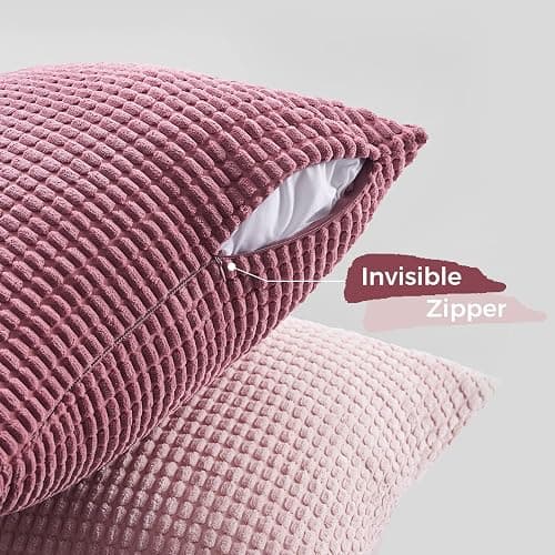 Topfinel Aesthetic Pink Room Decor Throw Pillows Covers for Couch Living Room Bedroom, Coquette Room Decorative Fluffy Corduroy Cushion Cover 18x18 Inch Set of 4 (Blush/Rose/Hot Pink) thumbnail 5