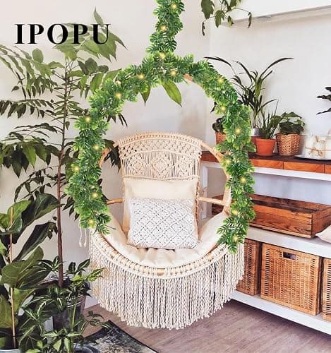IPOPU 4PCS Artificial Monstera Leaf Ivy Vines with Light Strings, 5.7FT Faux Tropical Palm Leaf Garland Fake Monstera Hanging Greenery Plant for Garden Jungle Hawaiian Party Porch Patio Outdoor Decor thumbnail 5