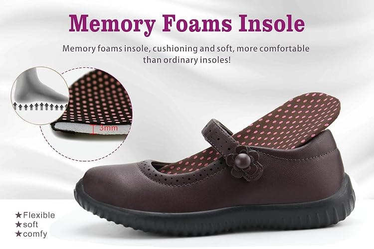 JABASIC Girl's Mary Jane School Uniform Shoes | Lightweight, Non-marking Sole, Hook & Loop Strap, Soft Insole, All Day Comfort, Daily School Wear, Roomy Toe, Little/Big Girl thumbnail 4