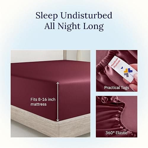 California Design Den Full Fitted Sheet, Deep Pocket 400 Thread Count Fitted Bed Sheet Full, 100% Cotton, No Pop-Off Elastic, Durable Sateen Weave Sheet Only (Burgundy Red) thumbnail 4