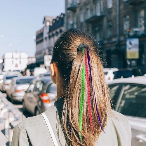 Xinnun 52 Pcs Colored Hair Feathers Extension Kit for Women 13 Colors Long Straight Synthetic Hair Feather 200 Silicone Lined Micro Ring Crochet Hook and Lengthen Remover Plier for Cosplay Party thumbnail 6