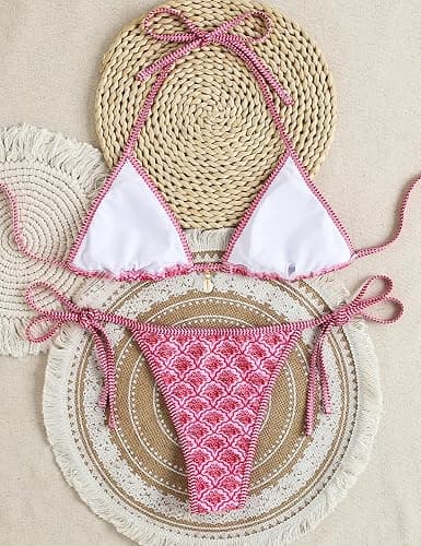 Tainehs Women's Sexy Halter Bikini Set Triangle Top String Swimwear Two Piece Swimsuits Cheeky Bathing Suit thumbnail 5