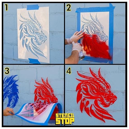 Stencil Stop Dragon Head Stencil - 4.38 x 6 Inches - Reusable Dragon Stencils for Painting on Wood, Walls, Fabric & Rocks - Durable 14 Mil Mylar Plastic - Perfect for DIY Crafts & Custom Art thumbnail 3