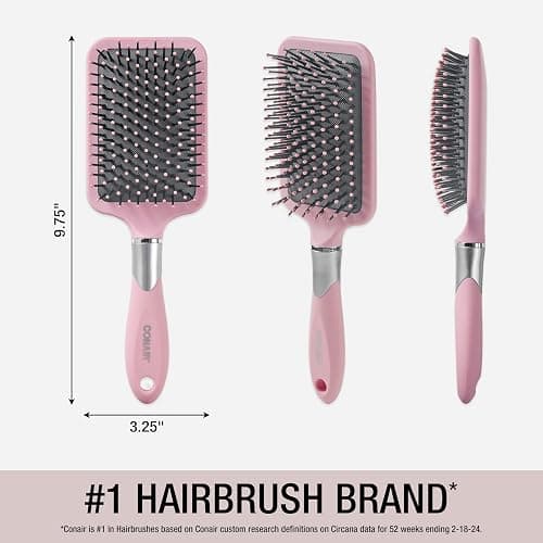 Conair Velvet Touch Paddle Cushion hair brush - Detangling hairbrush - curly or straight styles - men or women - detangler - features soft touch handle - Blush Pink thumbnail 6