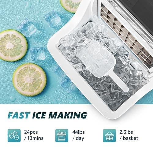 EUHOMY Ice Cube Maker Machine Countertop, 2 Ways to Add Water, 45Lbs/Day 24 Pcs Ready in 13 Mins, Self-Cleaning Portable Compact, with Ice Scoop & Basket, Perfect for Home/Kitchen/Office/Bar thumbnail 2