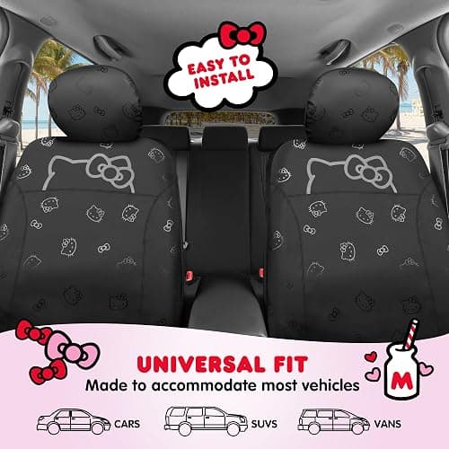 Hello Kitty Car Seat Covers - Cute Front Seat Covers, PU Leather Seat Covers for Cars, SUV, Van, Trucks, Hello Kitty Car Accessories 2pc Black - Black thumbnail 6