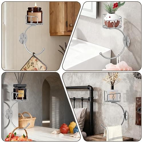 Simple Silver Hand Towel Holder for Bathroom Wall, Metal Sturdy Wall-Mounted Towel Hook with Candle Holder for Vase and Bottled, Hand Towel Racks/Hanger for Bathroom Decor and Kitchen thumbnail 8