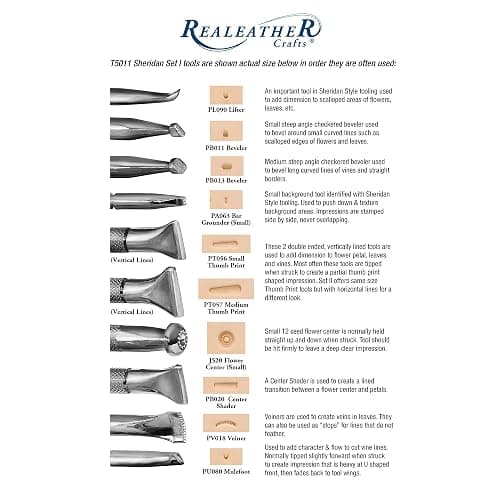Realeather Leather Stamps Tool Set for Leather Crafting, 10 Stamping Tools, Sheridan Style Stamp Set I thumbnail 2