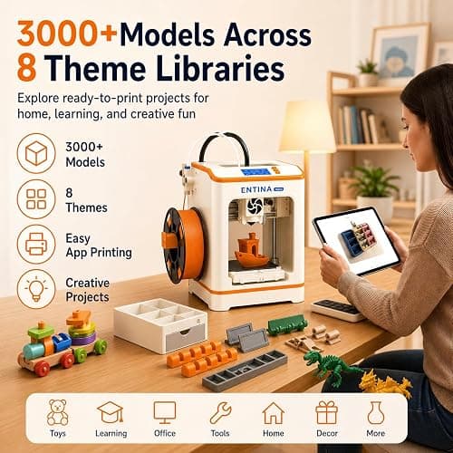 Entina Tina2C 3D Printer for Kids & Beginners, Fully Assembled Starter Mini 3D Printer, Start in 8 Mins, App & WiFi Control, Auto Leveling, 1500+ Model Library, 20+ Creative DIY Modules for STEM, Home thumbnail 3