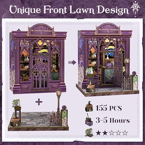 CUTEBEE Book Nook Kit - DIY Miniature House Dollhouse Kit for Adults and Teens, Booknook Tiny House Bookshelf Decor 3D Wooden Puzzle, Gifts for Family Friends (The Astrology Bookshop) thumbnail 5