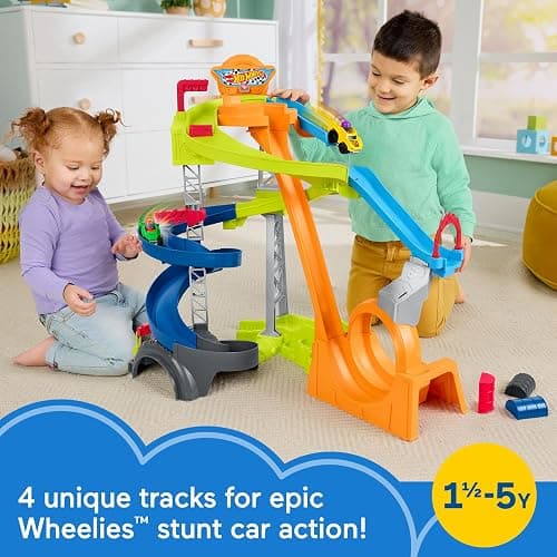 Fisher-Price Little People Toddler Toy Hot Wheels Spiral Stunt Speedway Race Track Playset with 2 Cars for Pretend Play Kids Ages 18+ Months thumbnail 3