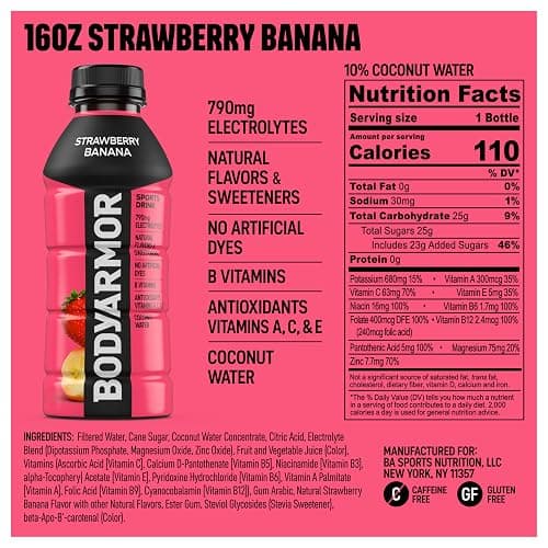 BODYARMOR Sports Drink Sports Beverage, Strawberry Banana, Coconut Water Hydration, Natural Flavors With Vitamins, Potassium-Packed Electrolytes, Perfect For Athletes, 16 Fl Oz (Pack of 12) thumbnail 8